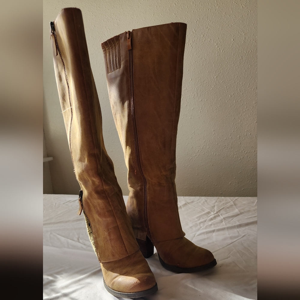 Sbicca Tan Heeled Boots with Timeless Style